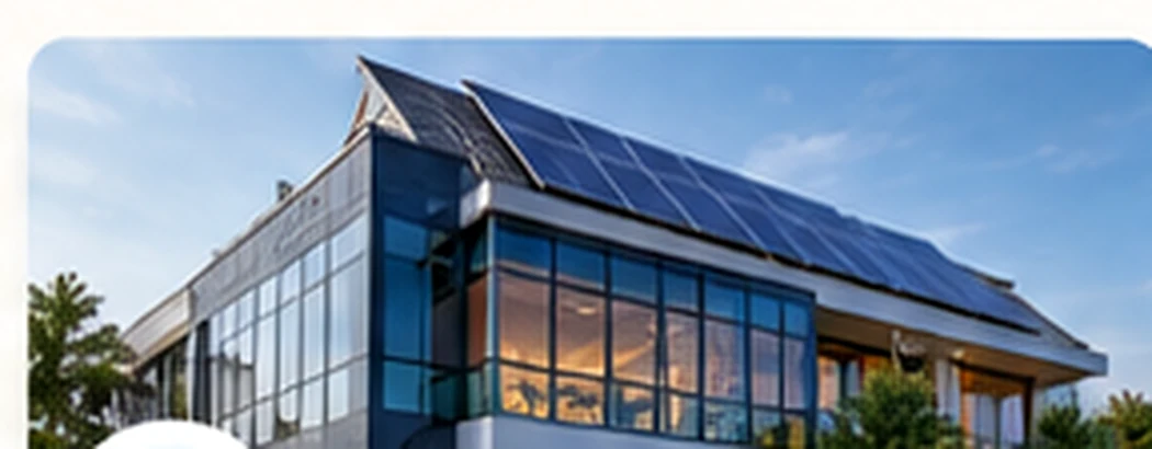 Illustrative commercial building with rooftop solar panels